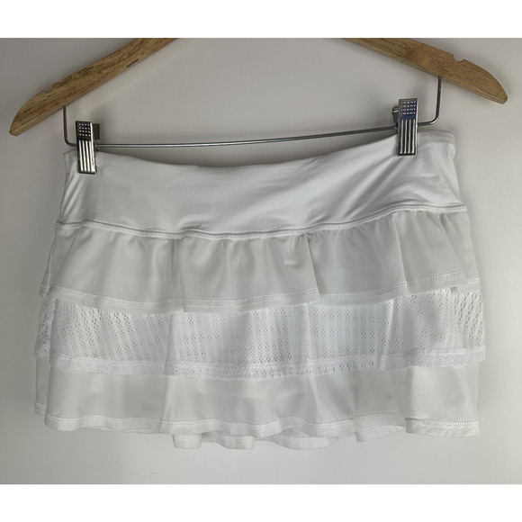 Lululemon Run Nothing to Hide Mini Micro Skort Skirt Shorts Tiered White Size 6 - Picture 15 of 16